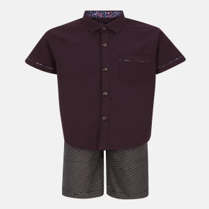 Chocolate Striped and Printed Cotton Shirt Pant Set
